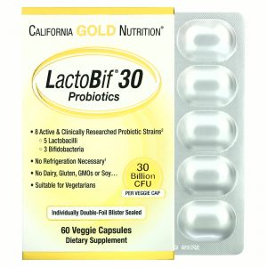 California Gold Nutrition, LactoBif, пробиотики, 30 млрд КОЕ, 60 вегетарианских капсул