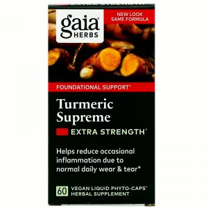 Gaia Herbs, Turmeric Supreme, Extra Strength, куркума, 60 растительных фито-капсул с жидкостью